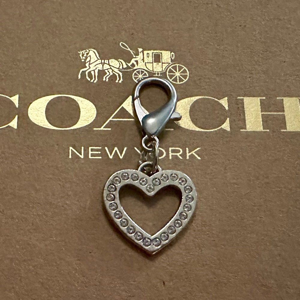 Coach Silver-tone Pave Crystal Heart Wristlet Bag Charm